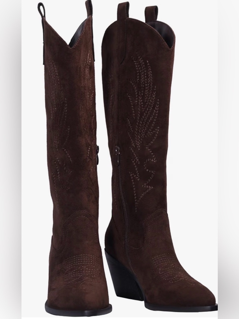 Dark Brown Faux Suede Knee-High Western Heeled Boots-NWOT